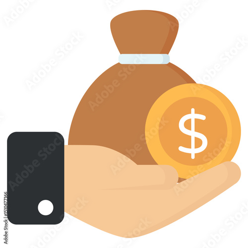 Hand Receiving Money Bag and Coin Financial Success Prosperity Wealth Icon