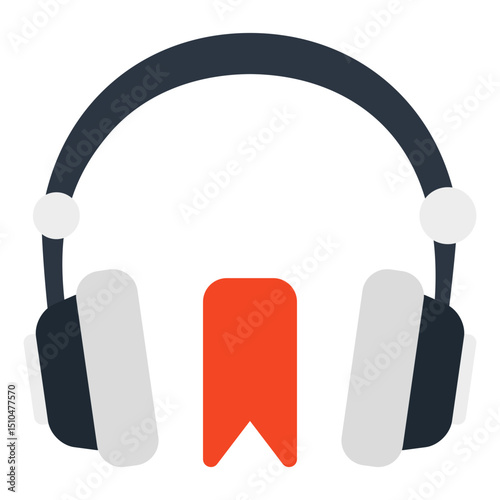 Audio Book Listening Headphones Icon Flat Design Illustration