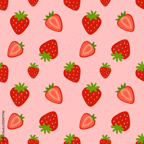 Seamless Strawberry Pattern on Pink Background