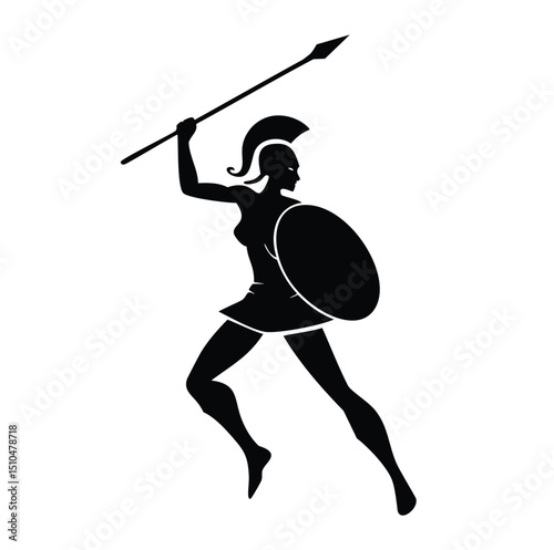 Amazon warrior woman silhouette spear shield