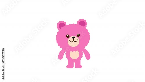 Funny cute Cartoon happy pink bear character Alpha Animation