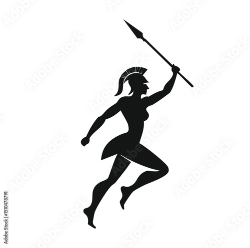 Female warrior running with spear silhouette