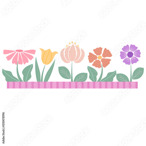 pastel flowers garden elements for decoration on transparent background