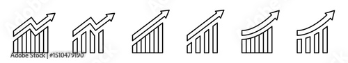 Conjunto de iconos de gráficas crecientes. Seis gráficas financieras ascendentes, negocio, tendencia. Ilustración vectorial