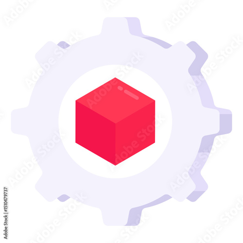 3D Cube Gear Icon  Process Optimization and System Integration Concept