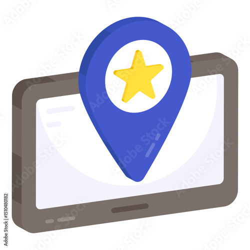 Isometric Illustration of Tablet with Star Location Marker