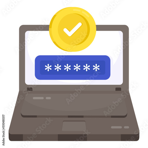 Secure Online Payment Confirmation Laptop Screen Gold Checkmark