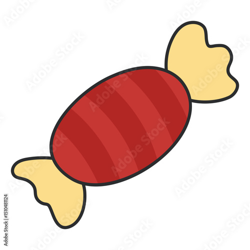 Sweet Red Striped Candy Wrapped in Yellow Paper Illustration
