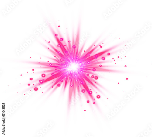 Pink glowing light burst isolated on transparent background png radiating energy and sparkles for graphic design
