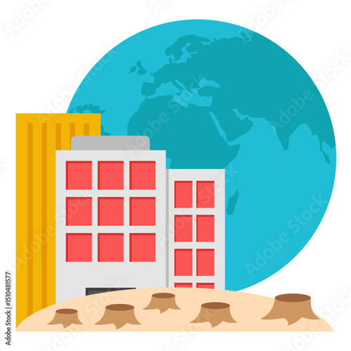 Global Urban Development Environmental Impact Deforestation Illustration