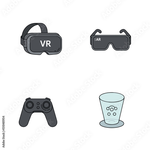 Virtual Reality and Augmented Reality Devices Icons Set