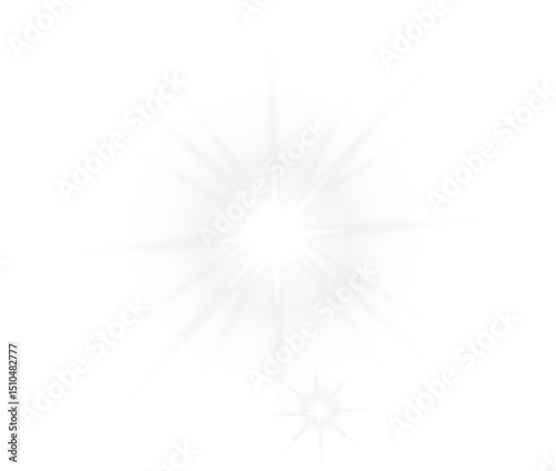 White lens flare with rays glowing brightly isolated on transparent background png,perfect for graphic design and photo overlays