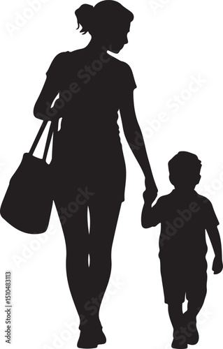 Silhouette design of working mother and son