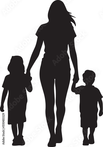 Silhouette of single mother with two children