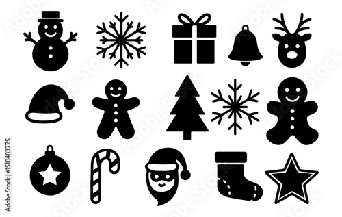 Christmas Celebration Icon Set Vector Holiday Items and Winter Theme Illustrations