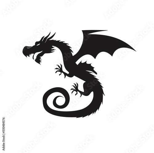 Majestic black dragon silhouette fantasy creature mythical beast