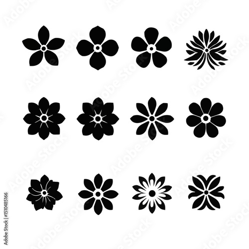 Outline abstract flowers, top view. Spring flora. Flat vector illustration on white background