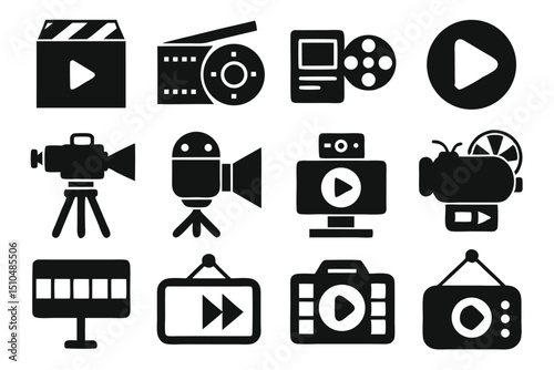 Collection of vector icons depicting various tools and elements in film production