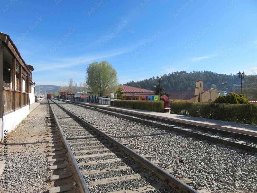 Fototapeta premium railway in the mountains in Creel, Chihuahua, Mexico