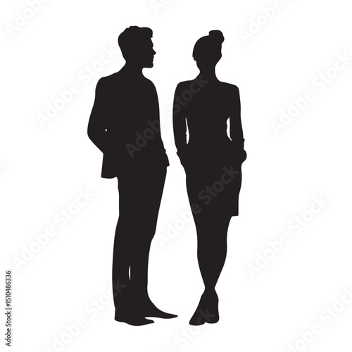 Silhouette of business people man and woman standing vector illustration