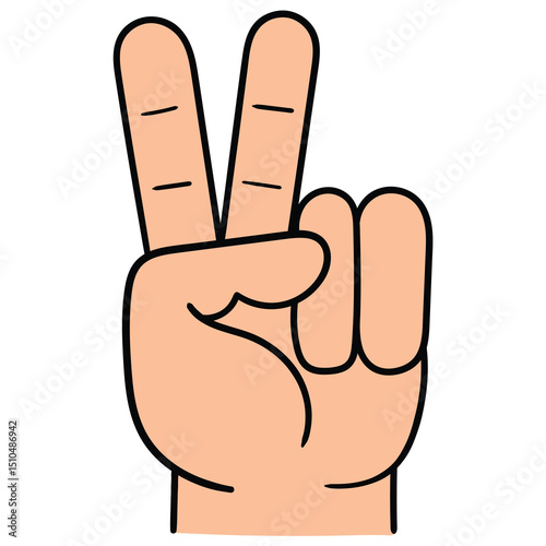 Hand drawn cartoon two fingers or peace sign on white background.