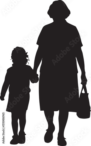 Silhouette design of elderly woman and grandchild