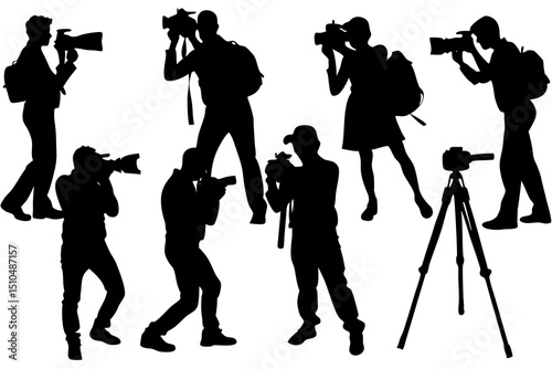Silhouettes of Paparazzi and Photographers Capturing Candid Shots in Action
