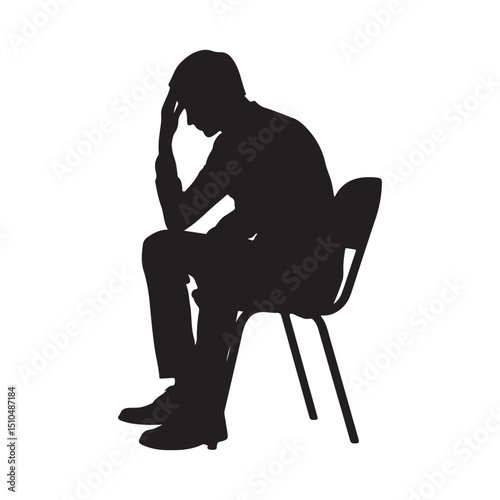 Silhouette of man sitting on chair with head in hand feeling stressed