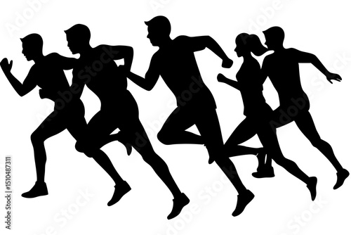 "Silhouettes of Runners in Motion – Athletic Competition and Outdoor Fitness"