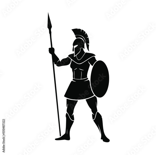 Female spartan warrior silhouette spear shield ancient greece