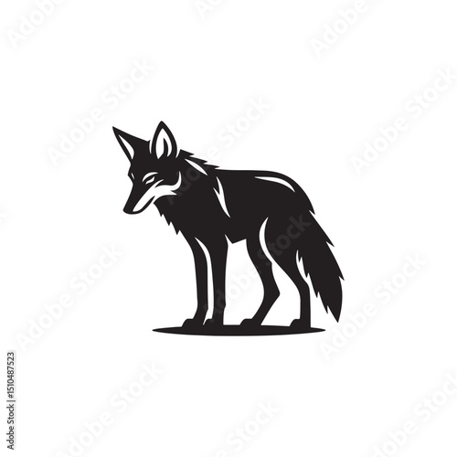 **"Stealthy Coyote Vector Silhouette: Wild Canine Design Featuring Lean Body, Bushy Tail, and Alert Stance in Clean, Minimalist Style for Crafts and Digital Artwork Projects"**
