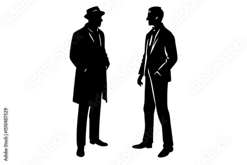 Cinematic Silhouette of Two Men Standing and Conversing Under Atmospheric Lighting