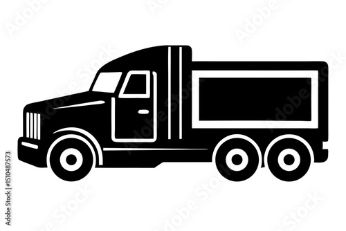 Minimalist High-Contrast Silhouette of an Industrial Dump Truck in Black and White