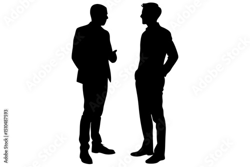 Cinematic Silhouette of Two Men Standing and Conversing Under Atmospheric Lighting