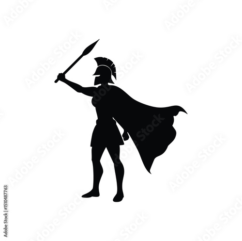 Female spartan warrior silhouette holding spear