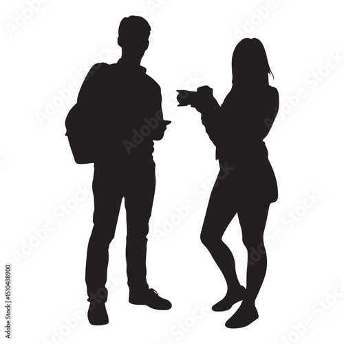 Silhouette of photographer and model posing for a fashion photoshoot