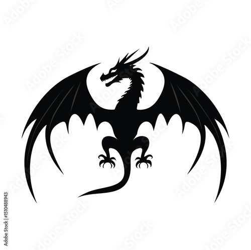 Majestic black dragon silhouette wings spread