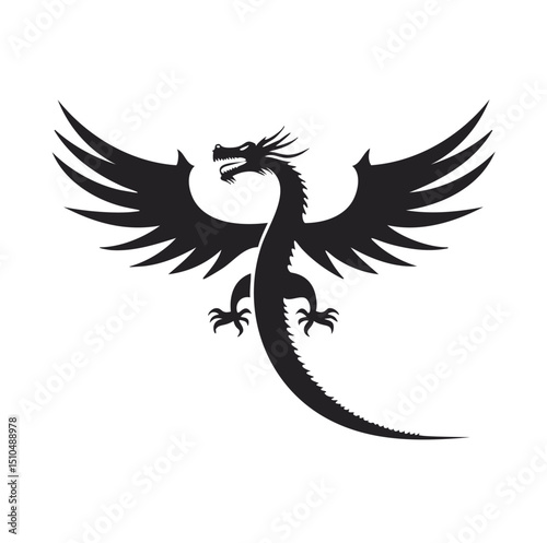 Majestic winged dragon silhouette powerful mythical creature