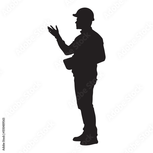 Silhouette of construction worker engineer architect hard hat pointing