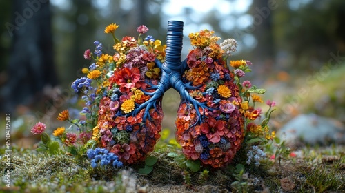 Lungs adorned with colorful flowers