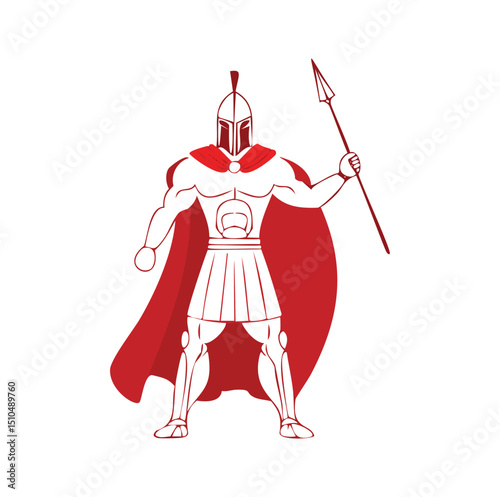 Mighty spartan warrior red cloak spear