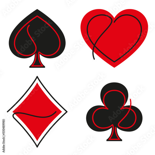 Suits of playing cards. Diamonds, hearts, clubs, spades symbol. Deck sign vector icon set. Cards symbols vector illustration symbols isolated on white background.