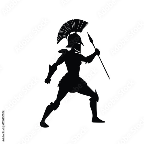 Female spartan warrior silhouette holding spear