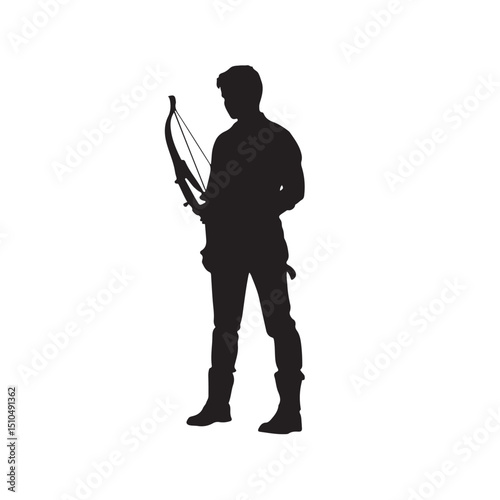 Archer silhouette with bow and arrow man hunter vector illustration