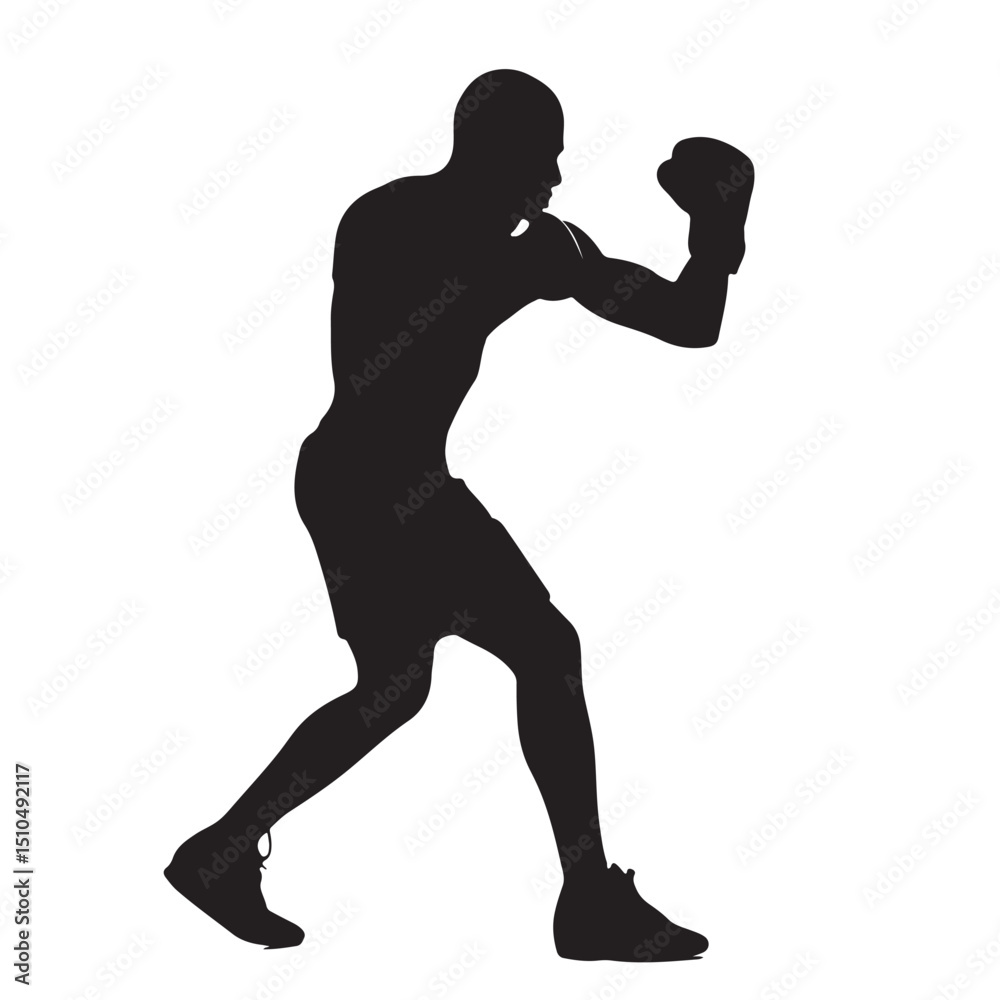 Naklejka premium Silhouette of boxer training boxing workout fighter shadow sport black