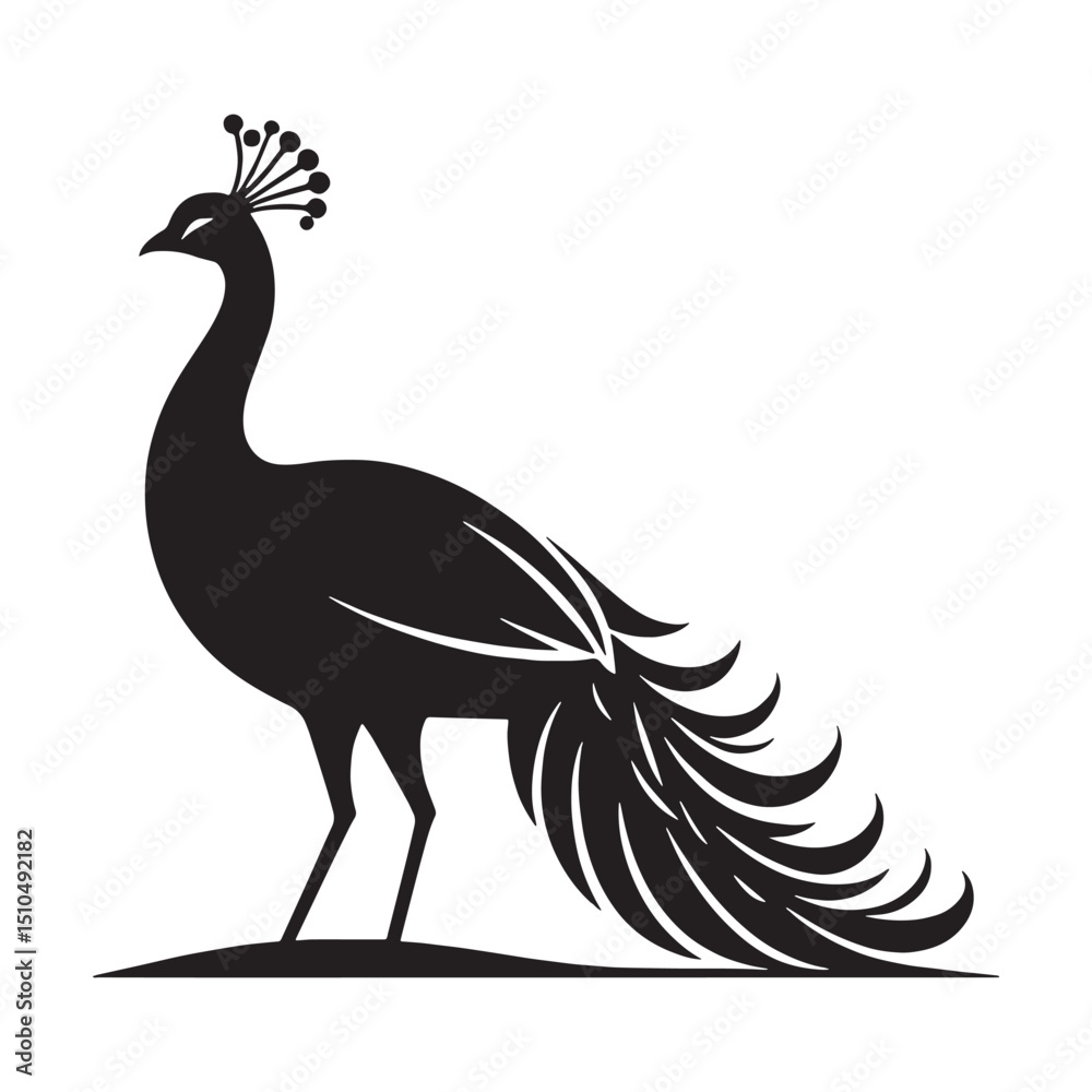 Fototapeta premium Minimal Form of a Regal Peacock silhouette – Peacock illustration – Minimalist Peacock vector – Bird silhouette – Bird vector