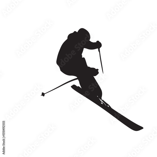 Skiing silhouette vector illustration for winter sports and activities
