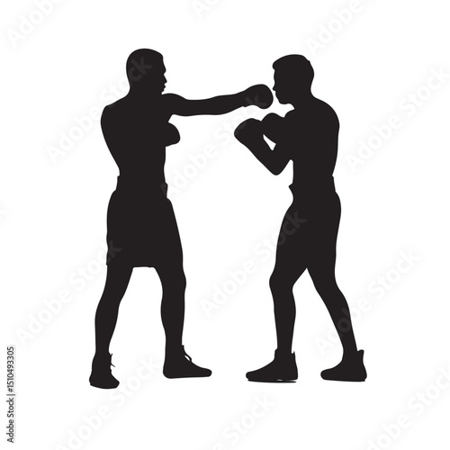 Boxing silhouette sparring match fighters training combat sport black art