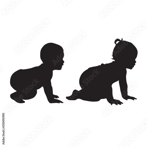 Baby crawling silhouette vector illustration infant development stage