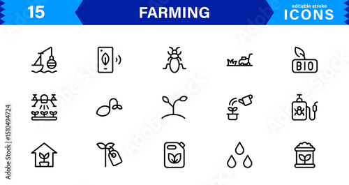 Modern Farming Icon Set Featuring Agriculture, Harvest, Tractor, Crop, and Eco Concepts in a Clean, Professional, and SEO-Optimized Vector Style